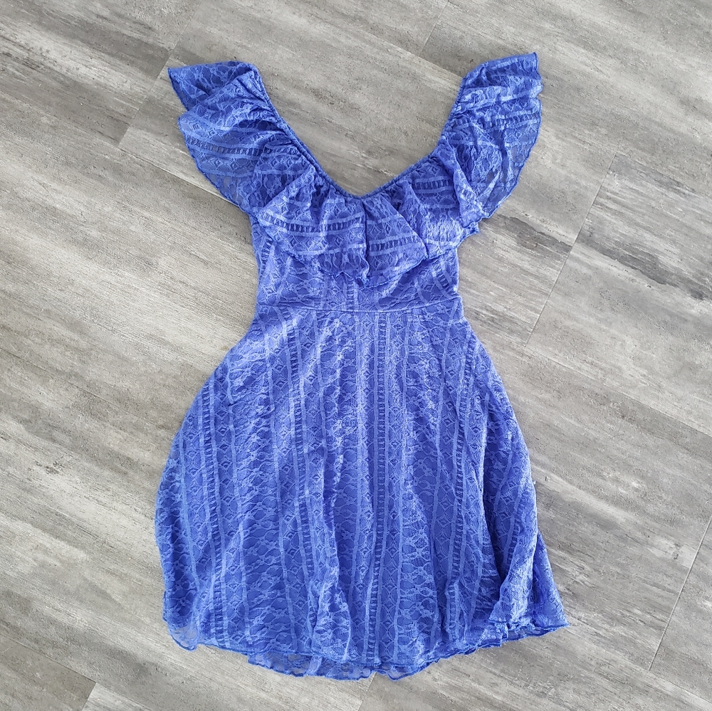 Blue Laced Candie's Babydoll Boho Mini